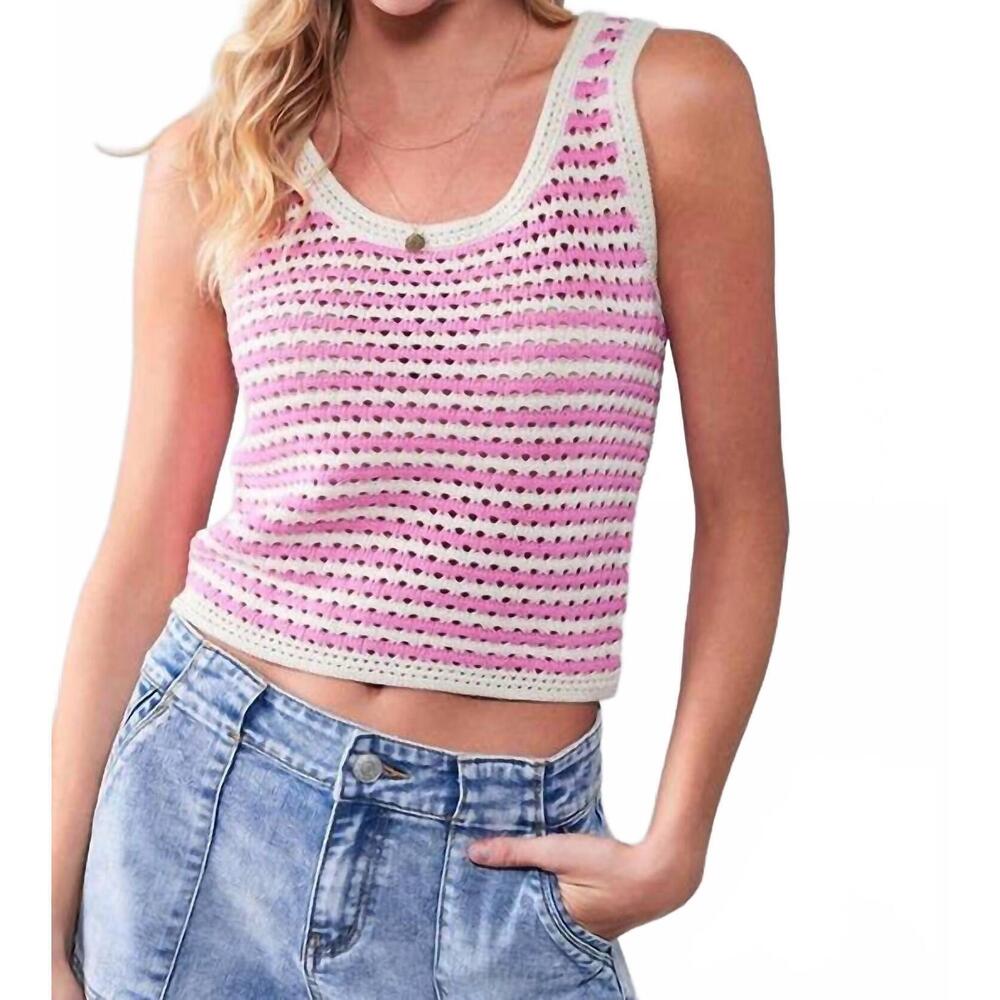 NEW CHERRY CLOTH stripe crochet knit tank top in pink